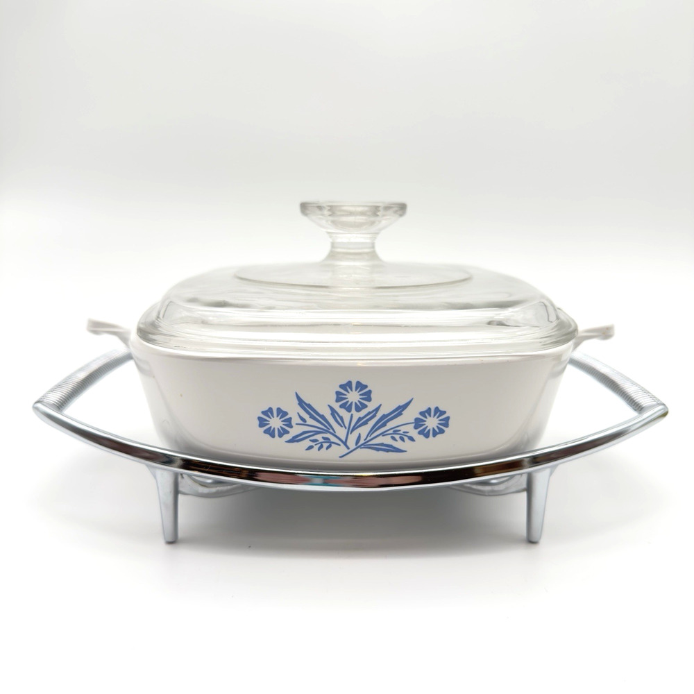 Vintage CorningWare Blue Cornflower P-1-B Casserole Dish with Lid Stand